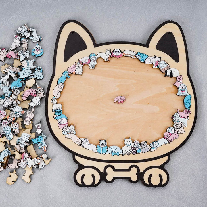 Morandi-Colored Cute Dog Shaped Wooden Jigsaw Puzzle