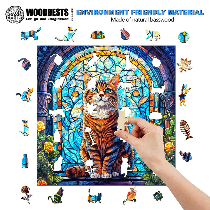 Stained Glass Cat Wooden Jigsaw Puzzle