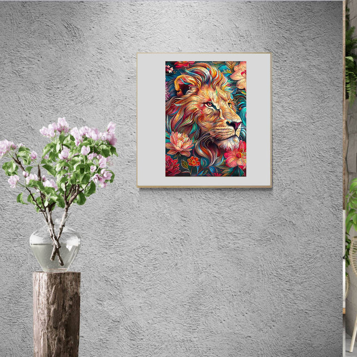 Blossom-Kissed Lion-2 Wooden Jigsaw Puzzle