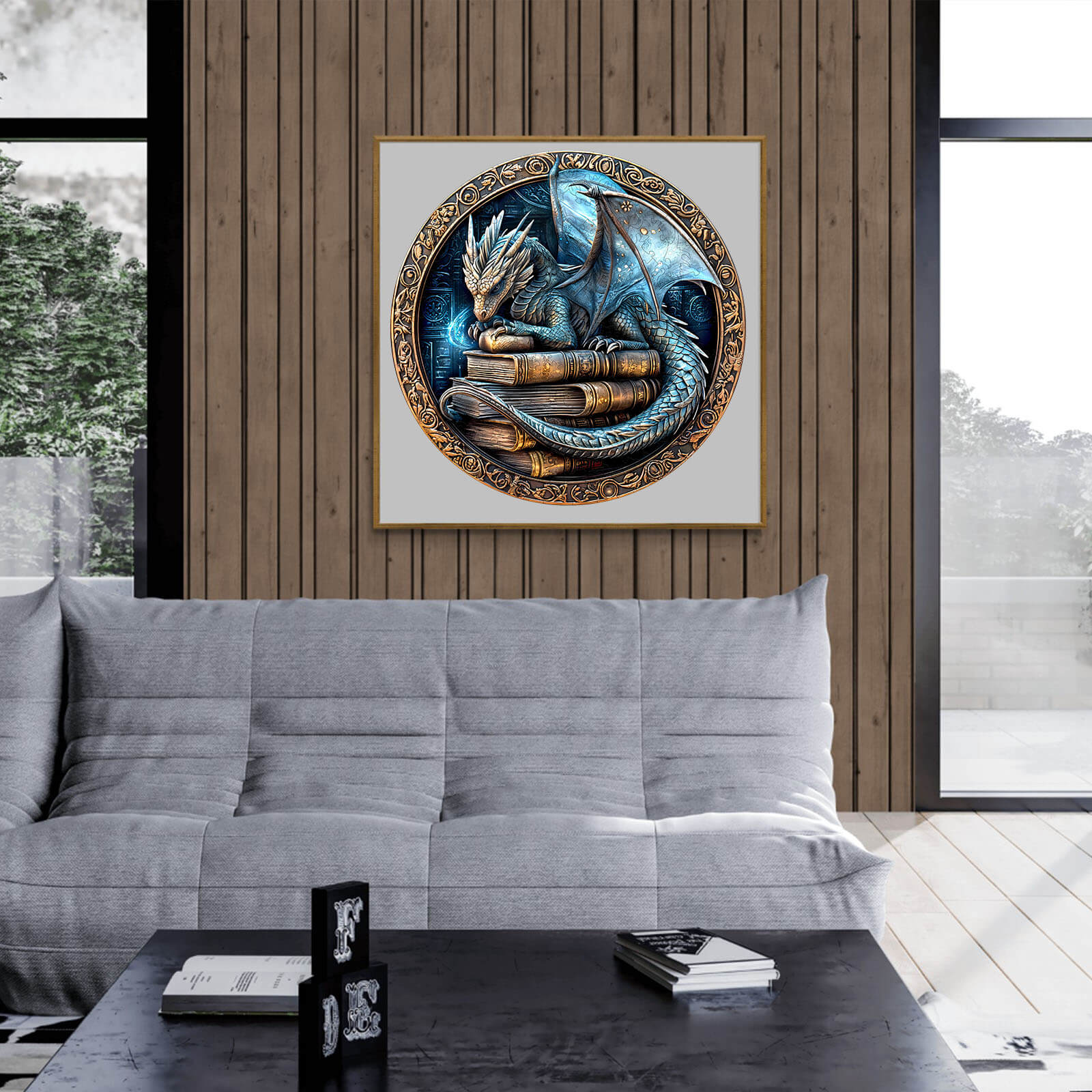3D ancient protector jigsaw puzzle featuring a dragon on books, perfect for mind games and home decor.