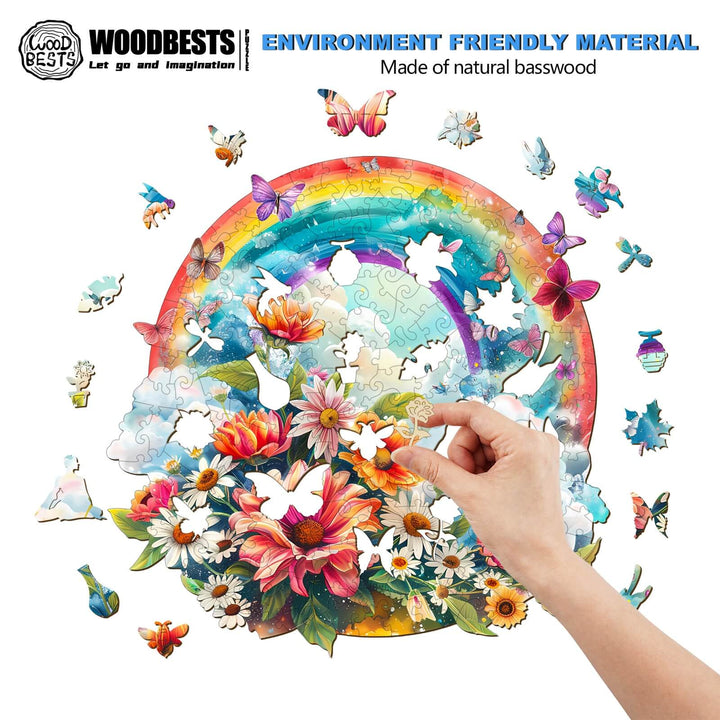 Rainbow and Flowers Wooden Jigsaw Puzzle - Woodbests