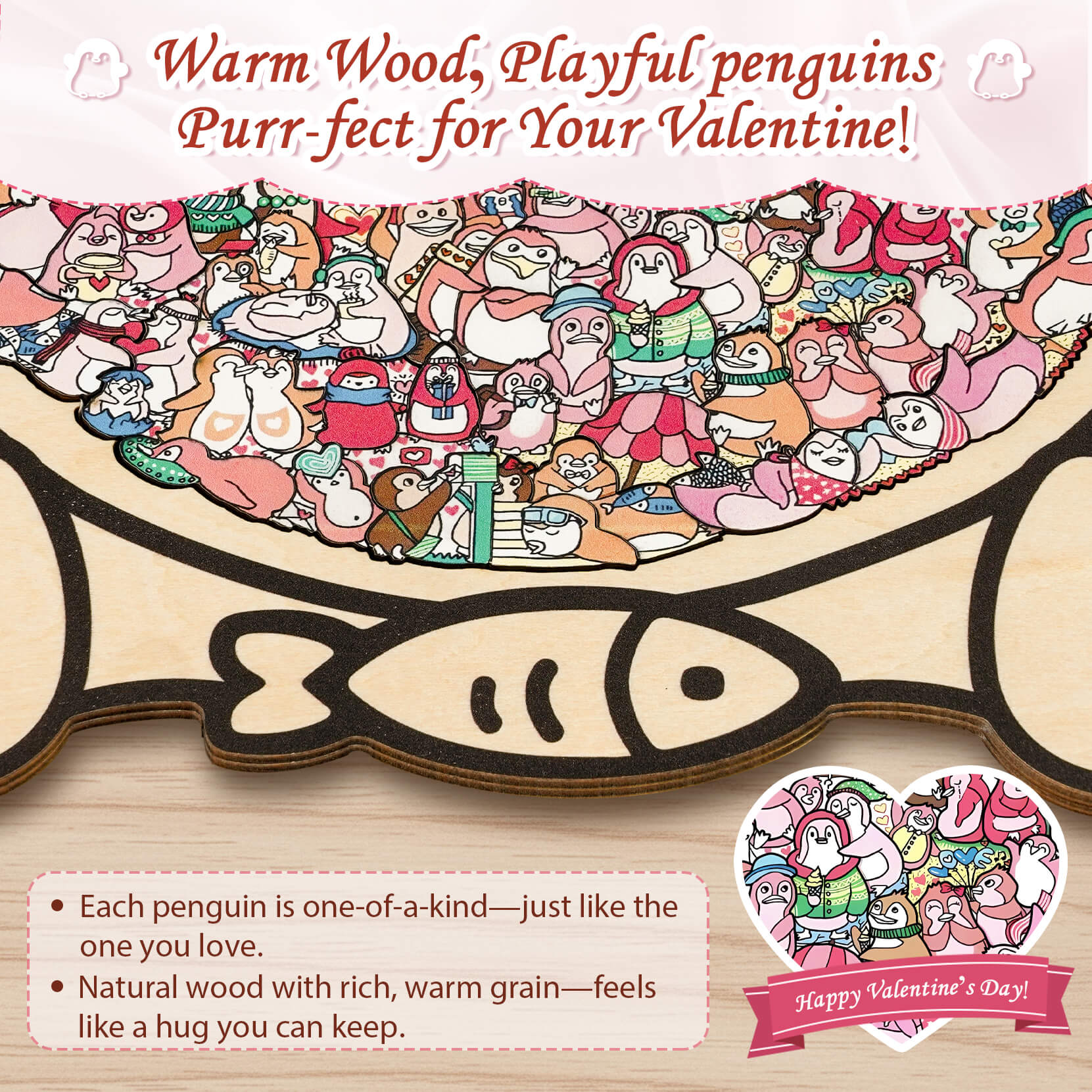 Puzzle en bois en forme de pingouin mignon
