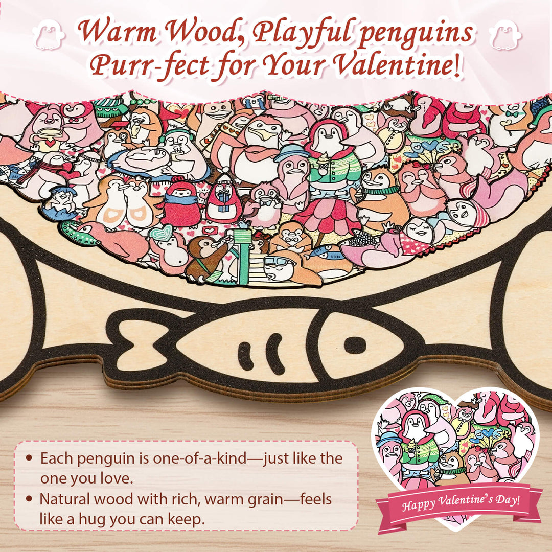 Cute Lover Penguin Shaped Wooden Jigsaw Puzzle