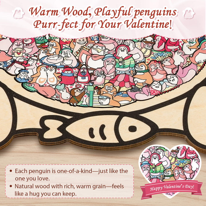 Cute Lover Penguin Shaped Wooden Jigsaw Puzzle