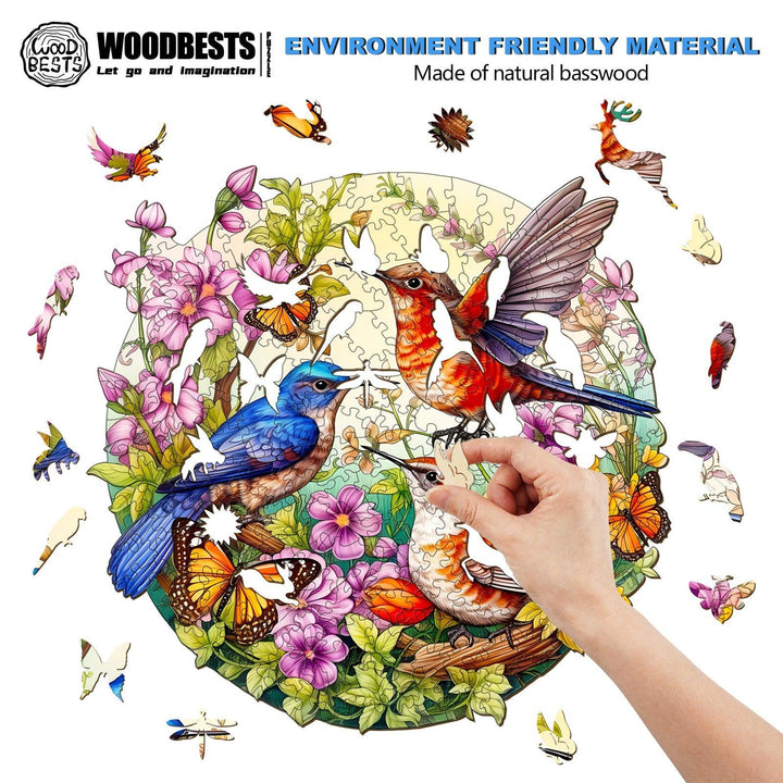 Birds And Butterflies Wooden Jigsaw Puzzle-Woodbests