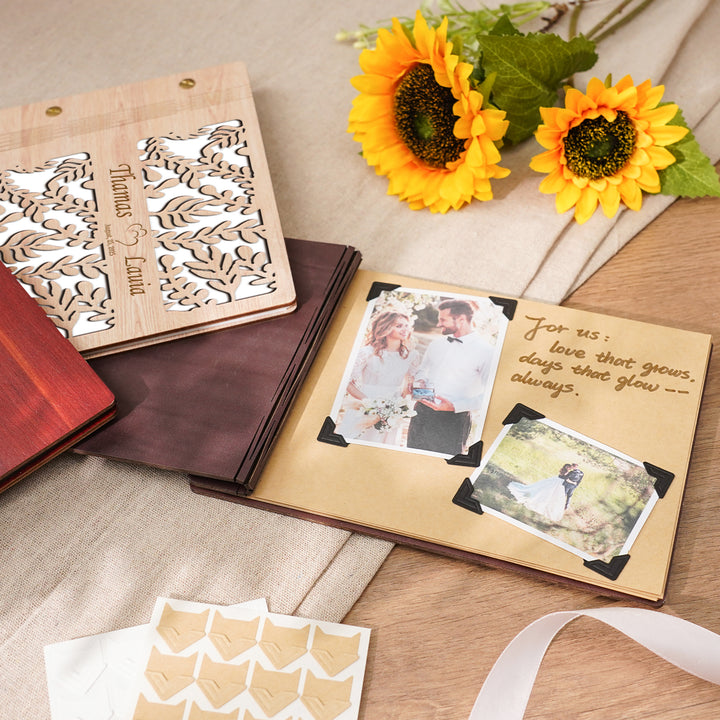 Wooden Wedding Guest Book - Personalized Laser Engraved Photo Album