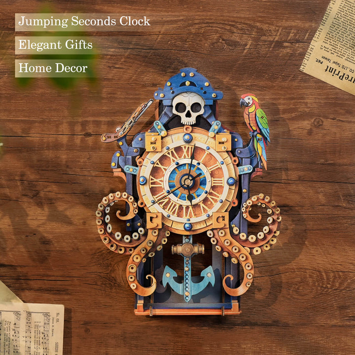 Octopus Sea Monster  – DIY Wooden Clock, 3D Puzzle Craft Kit