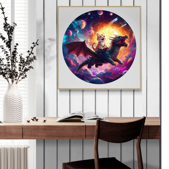 Kitten Riding Dragon Wooden Jigsaw Puzzle