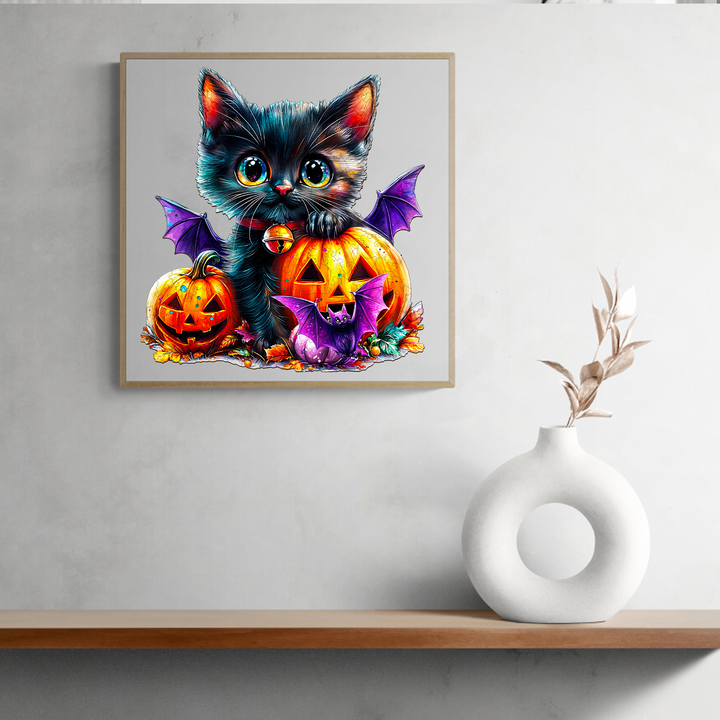 Pumpkin and Cat Wooden Jigsaw Puzzle