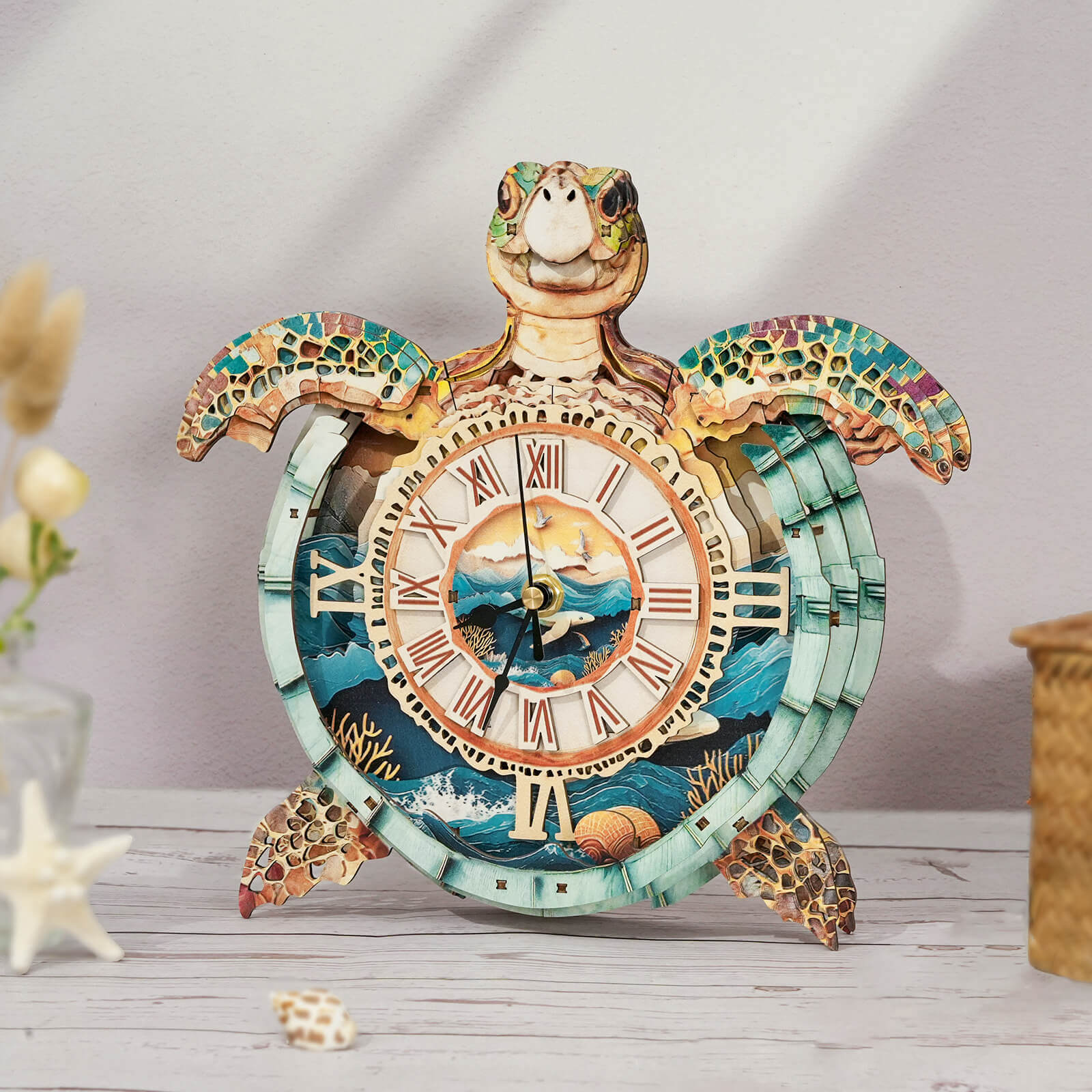 Sea turtles– DIY Wooden Clock, 3D Puzzle Craft Kit