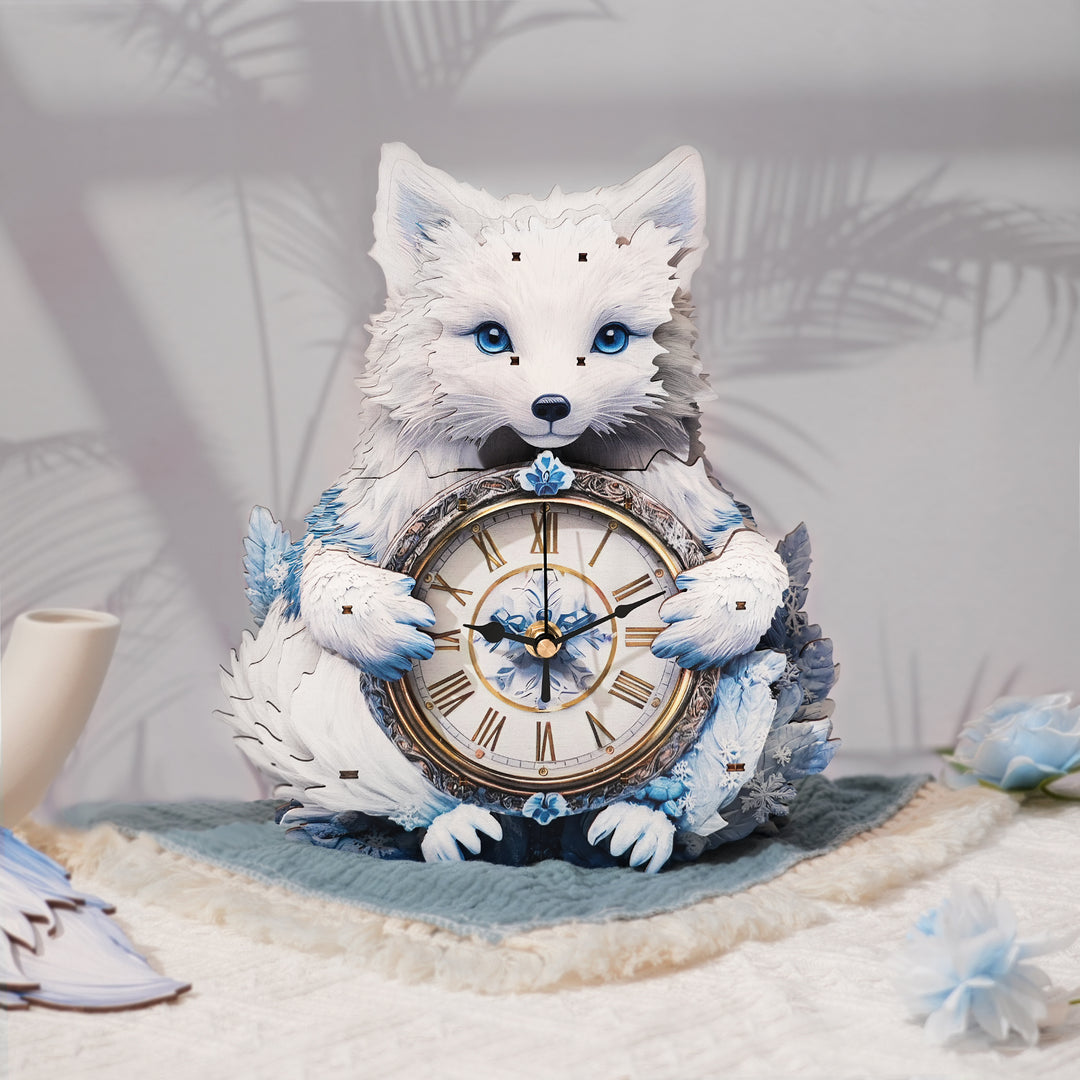 Arctic Fox– DIY Wooden Clock, 3D Puzzle Craft Kit