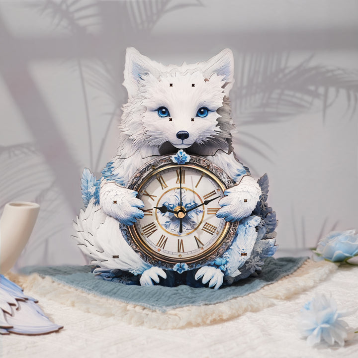 Arctic Fox– DIY Wooden Clock, 3D Puzzle Craft Kit