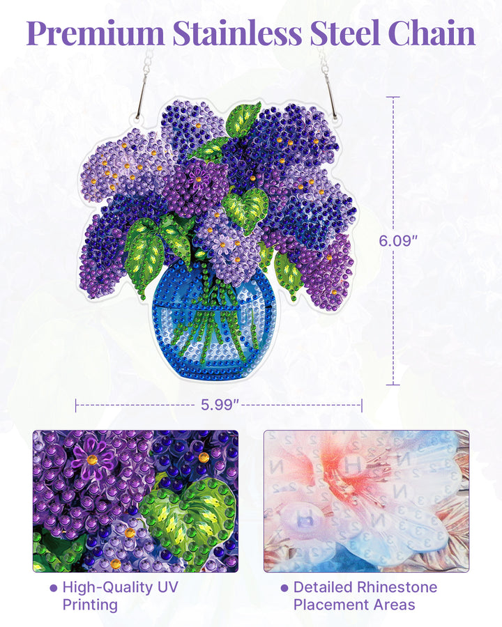 5D DIY Diamond Painting Suncatcher Kit - Lilacs in Blue Vase
