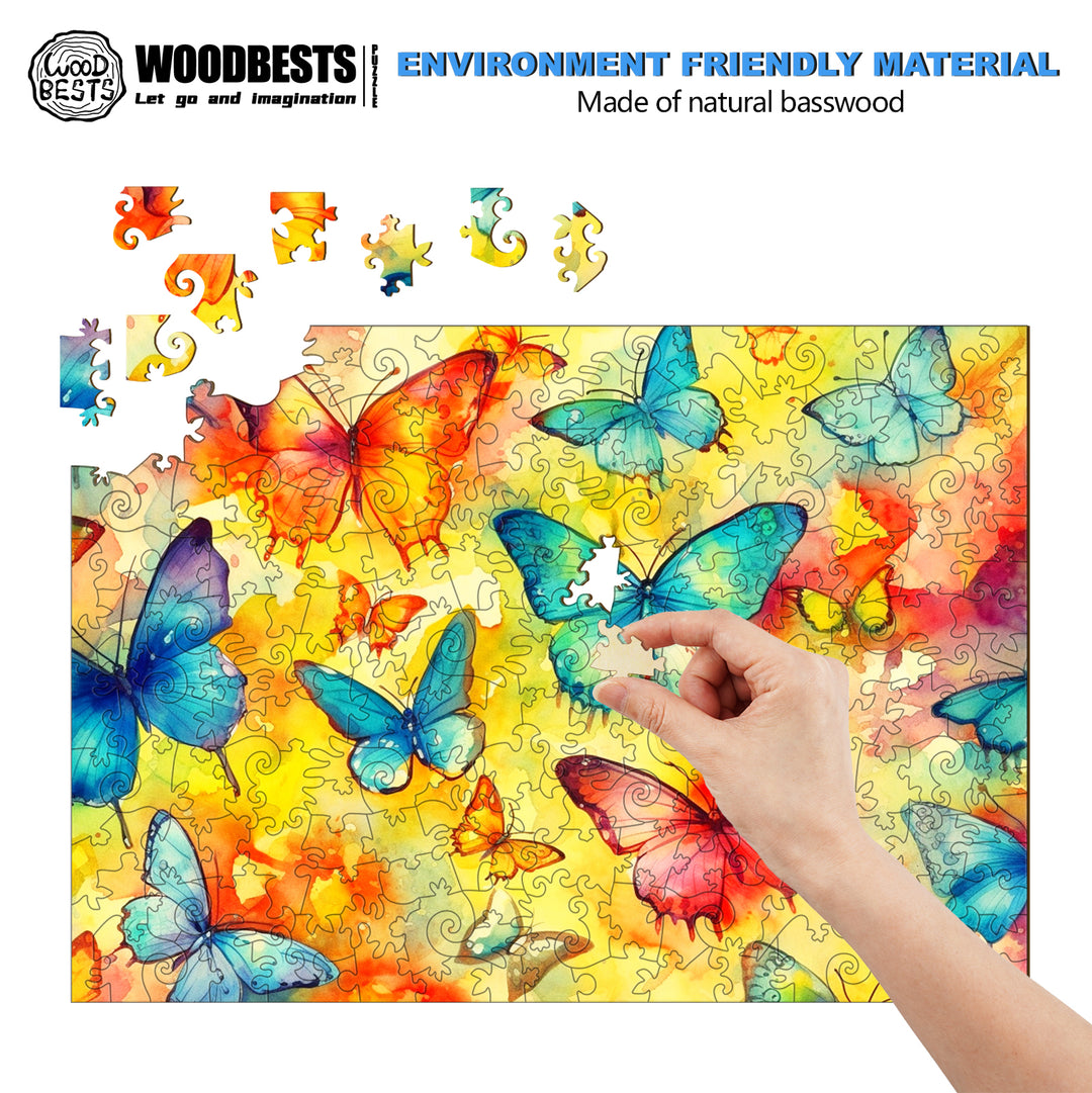 Watercolor Butterflies Wooden Jigsaw Puzzle-Woodbests