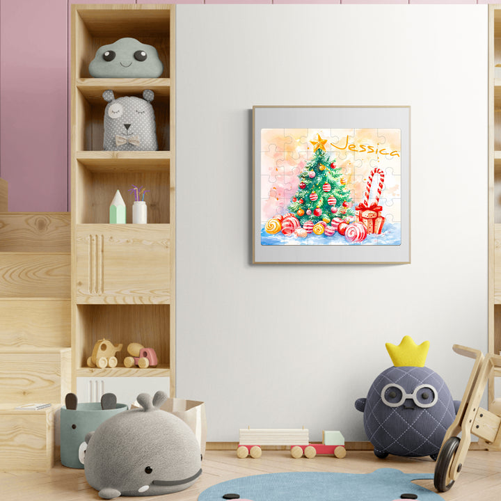 Happy Christmas - Children's Name Custom Wooden Jigsaw Puzzle