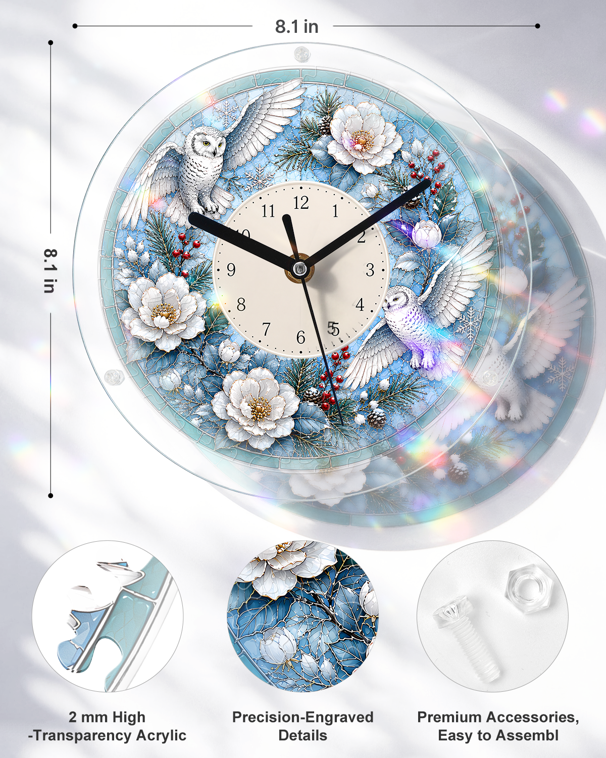 DIY Acrylpuzzle-Uhr Bausatz - Winter Schneeeulen