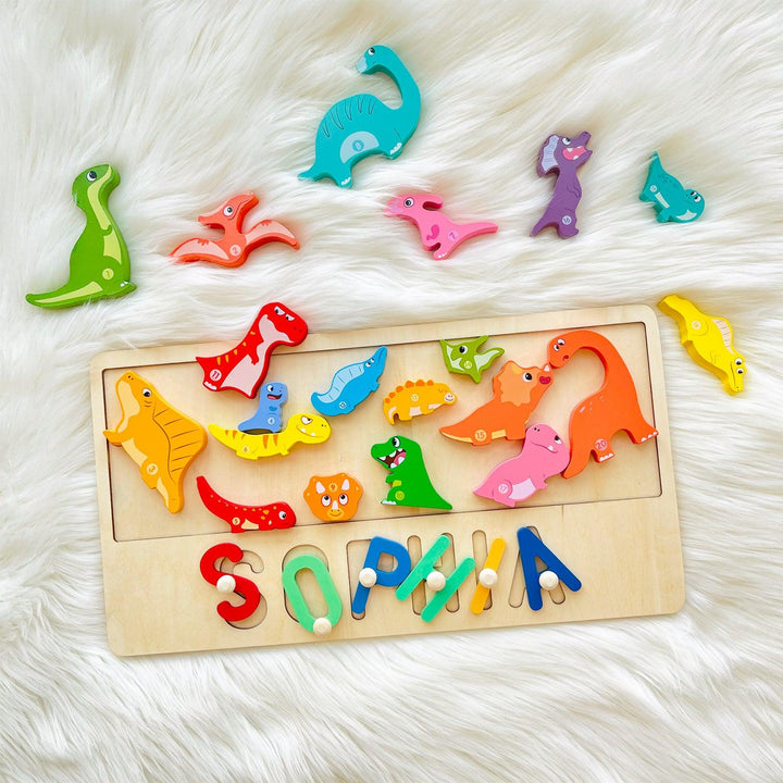Personalized Baby Name Puzzle With Dinosaur