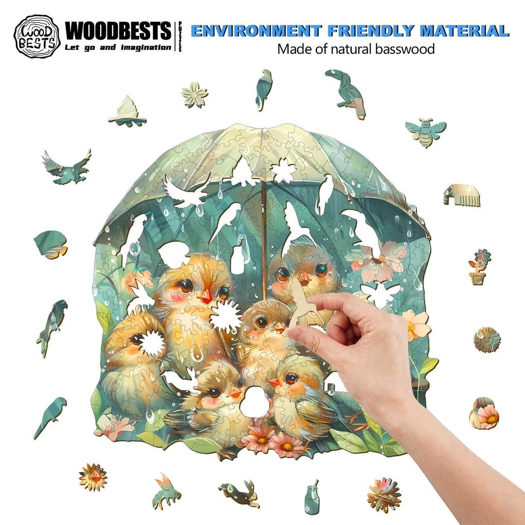 Bird Holding Umbrella Wooden Jigsaw Puzzle - By Woodbests