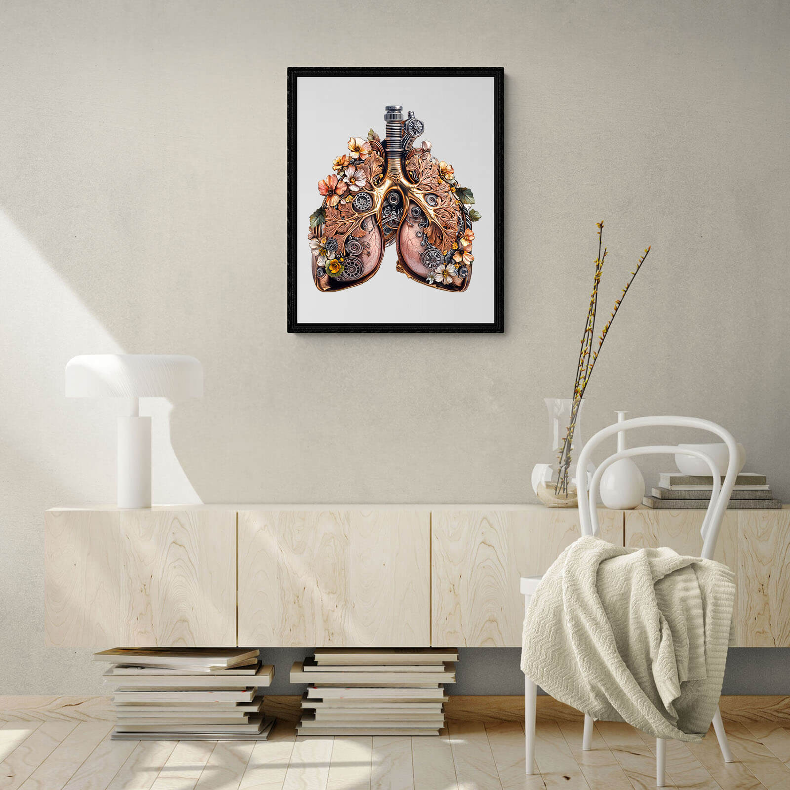 3D Mechanical Lung wooden jigsaw puzzle displayed in a modern living room, designed for brain training and focus.