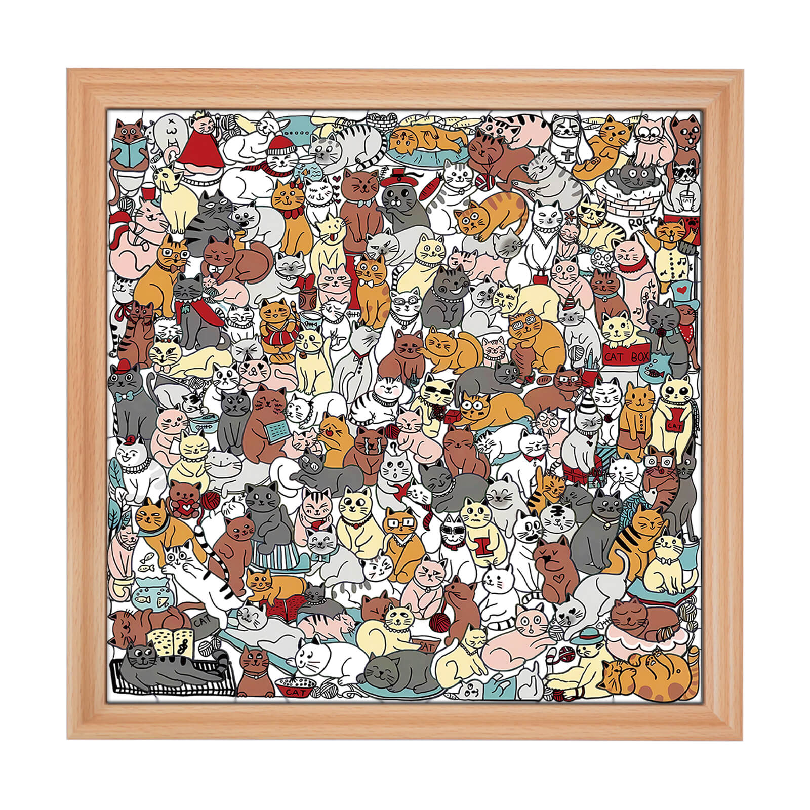 Puzzle carré en bois 175 pièces couleur Morandi en forme de chat mignon