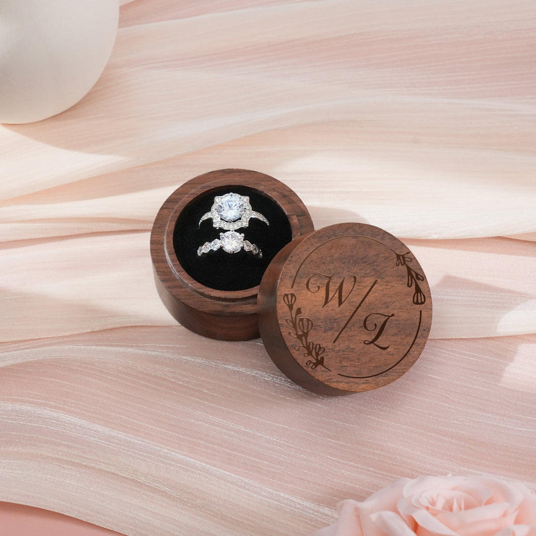 Personalized Wooden Double Setting Wedding Ring Box