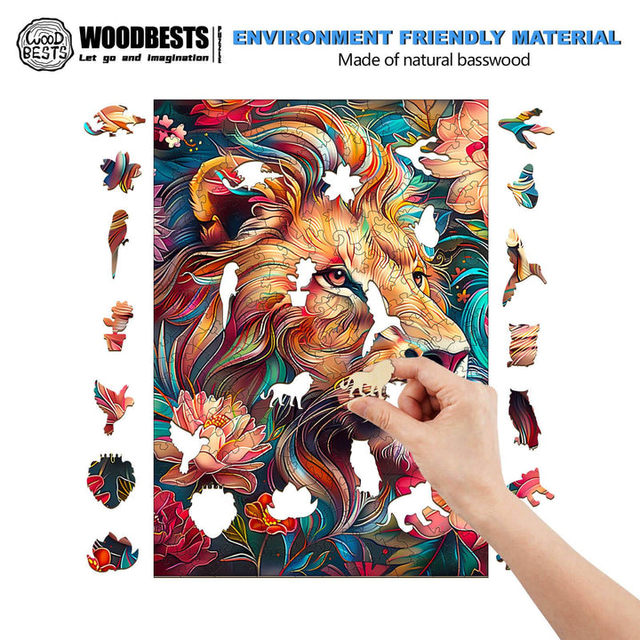 Blossom-Kissed Lion-2 Wooden Jigsaw Puzzle