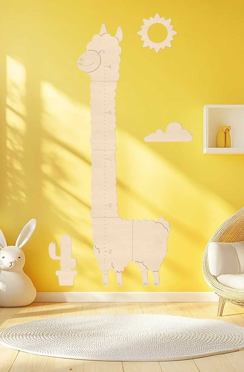 Personalized Wooden Alpaca Growth Chart Kids Room Decor Clearance Sale