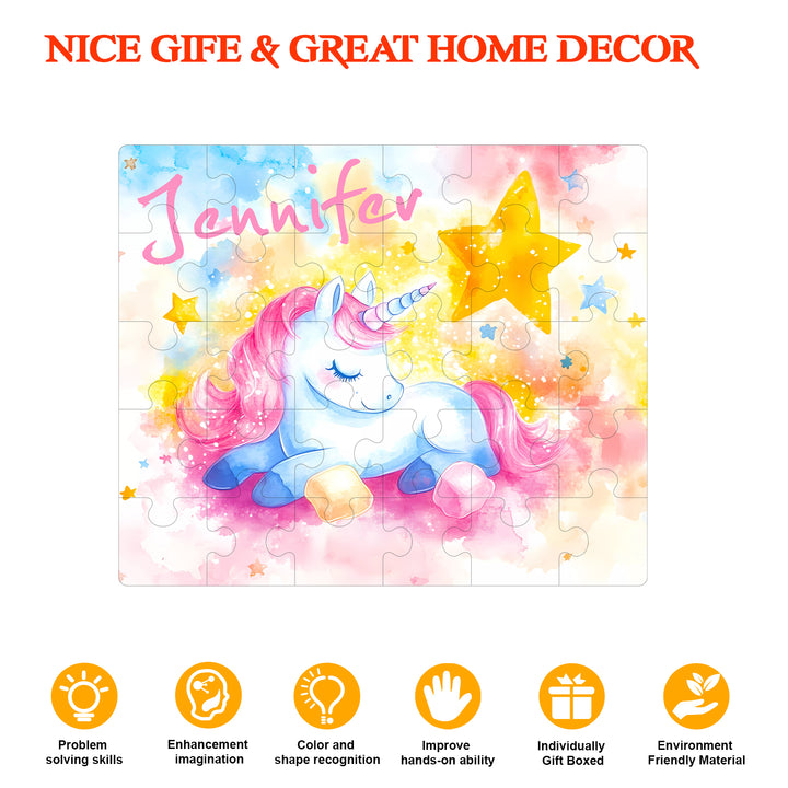 Sleeping Unicorn - Children's Name Custom Wooden Jigsaw Puzzle