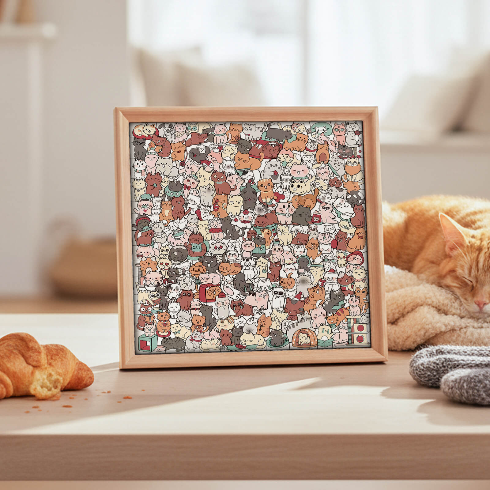 Puzzle carré en bois 200 pièces couleur Morandi en forme de chat adorable