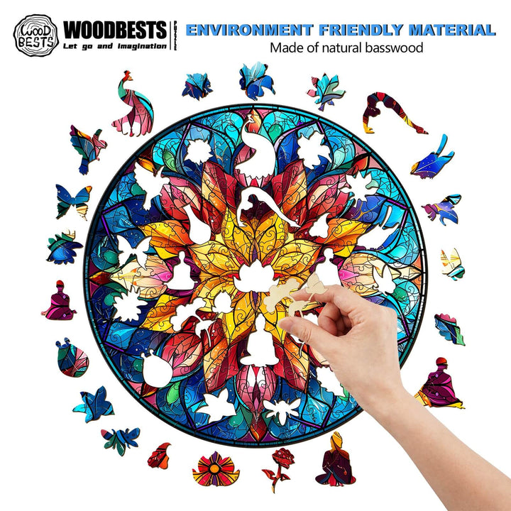 Stained Glass Mandala Wooden Jigsaw Puzzle - Woodbests