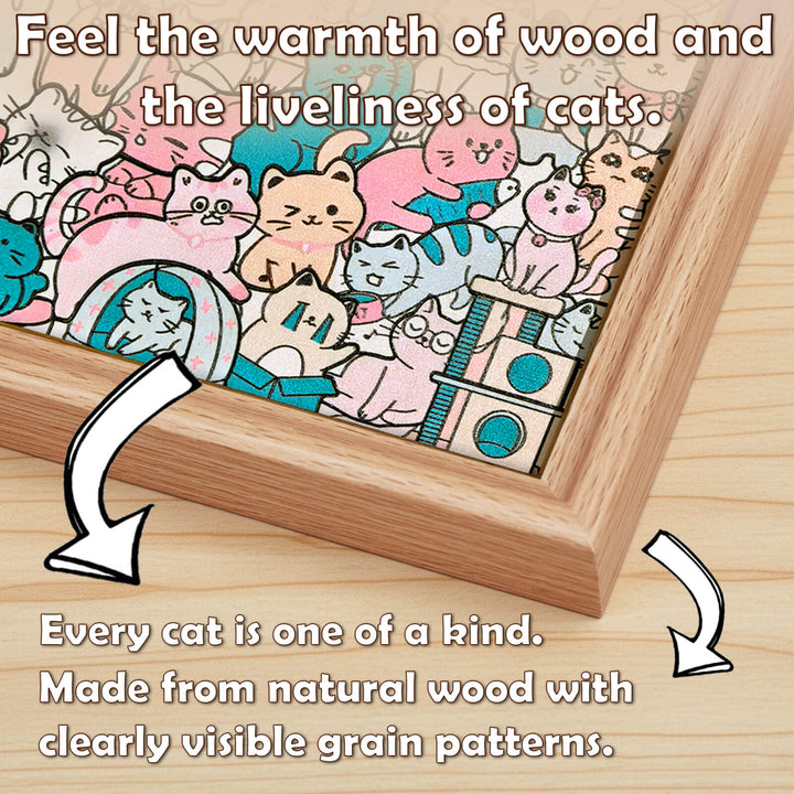 200 Pcs Morandi-Colored Lovely Cat Shaped Square Wooden Jigsaw Puzzle