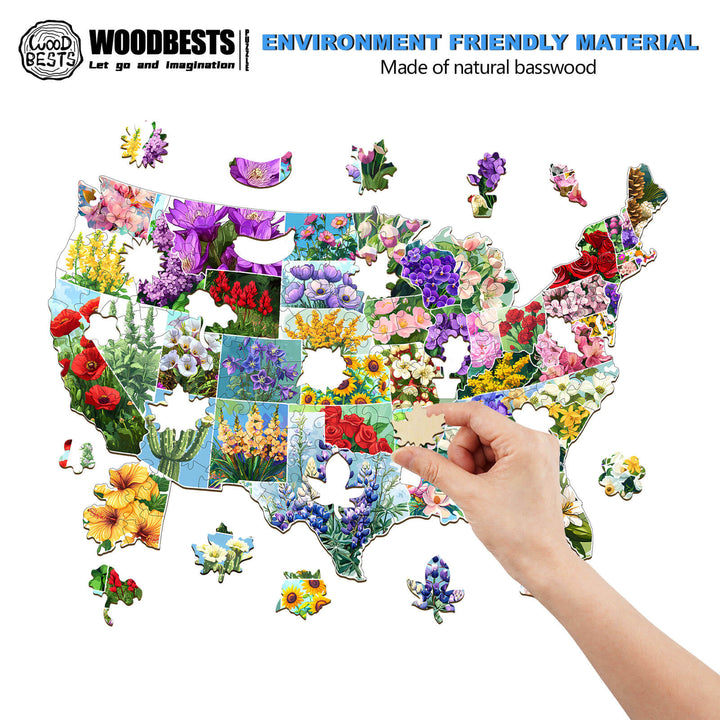 USA STATE FLOWERS Wooden Jigsaw Puzzle