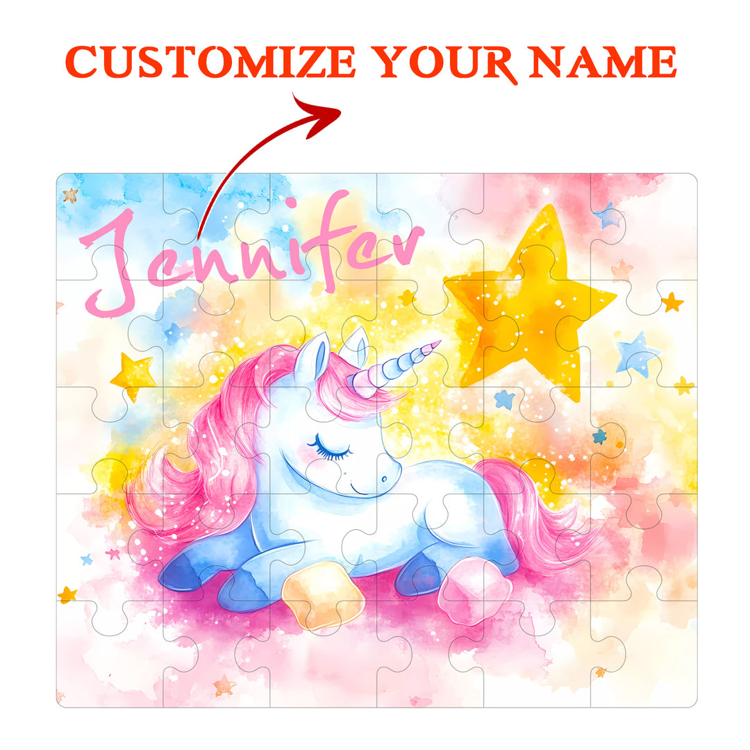 Sleeping Unicorn - Children's Name Custom Wooden Jigsaw Puzzle