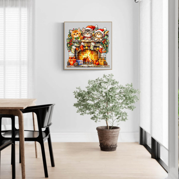 Fireplace Kitten Wooden Jigsaw Puzzle