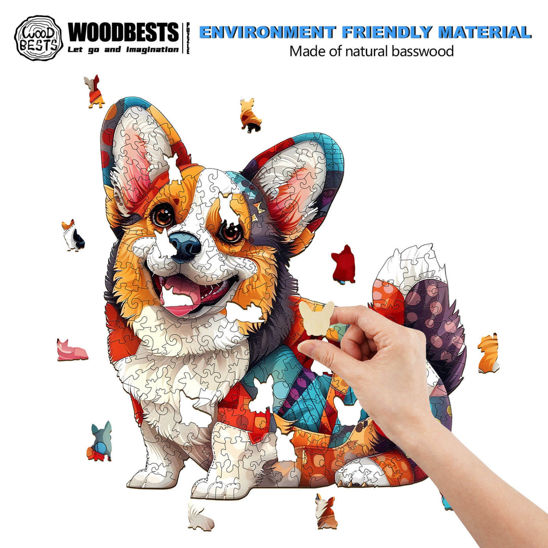 Patchwork Corgi Wooden Jigsaw Puzzle