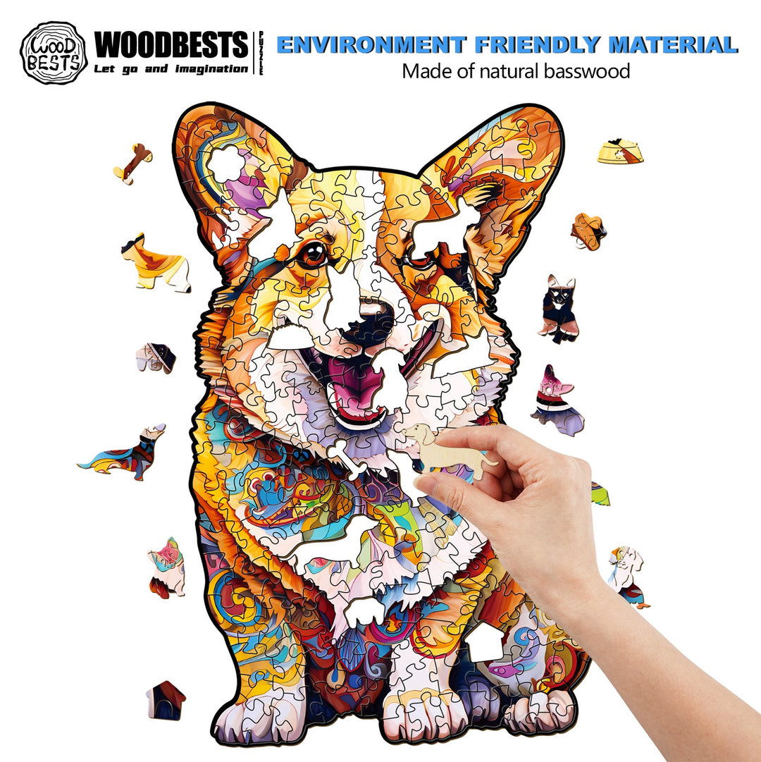 Clever Corgi 3 Wooden Jigsaw Puzzle-Woodbests