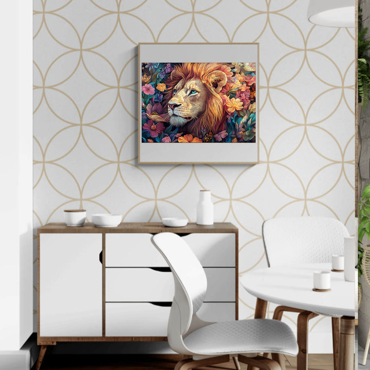 Blossom-Kissed Lion-1 Wooden Jigsaw Puzzle