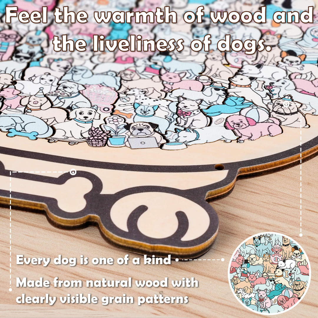 Morandi-Colored Cute Dog Shaped Wooden Jigsaw Puzzle