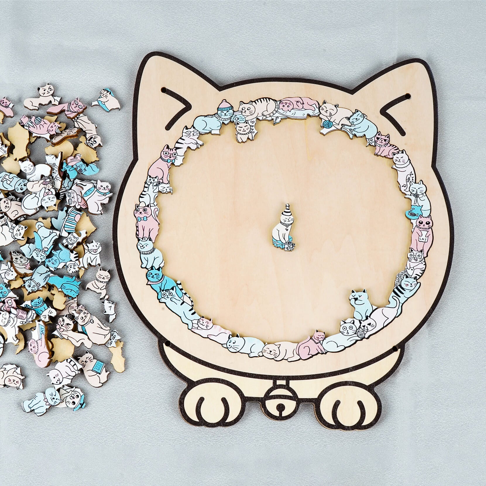 Morandi-Colored Cute Cat Shaped Wooden Jigsaw Puzzle