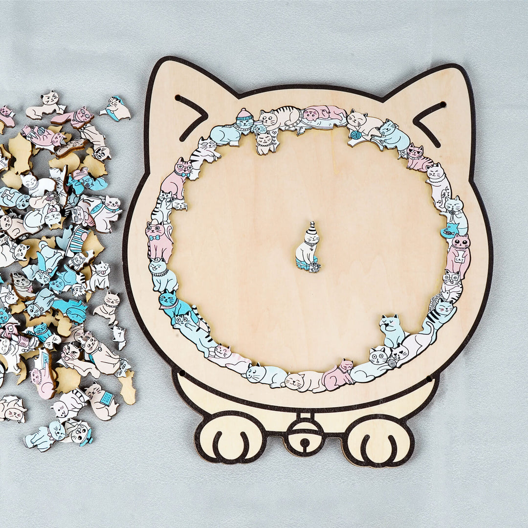 Morandi-Colored Cute Cat Shaped Wooden Jigsaw Puzzle