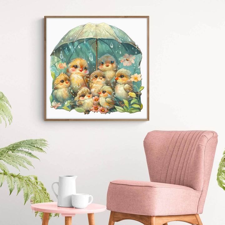 Puzzle en bois oiseau tenant un parapluie