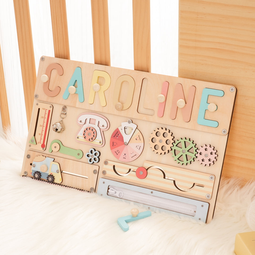 Personalised Montessori Busy Board with Name Puzzle