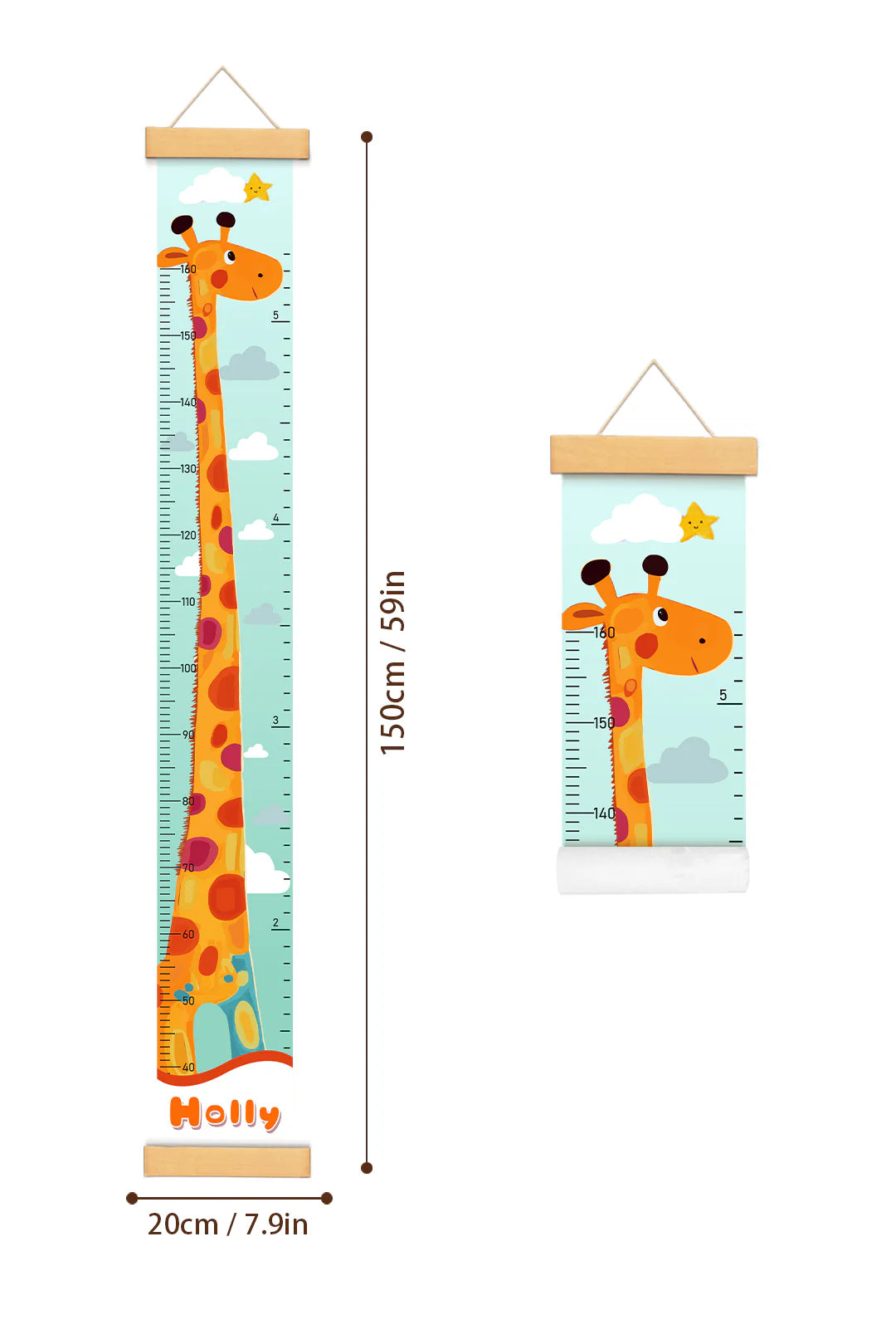 Règle de hauteur personnalisée en toile suspendue avec girafe pour la croissance