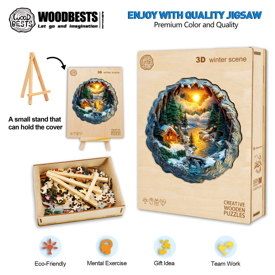 3D Winter Scene Wooden Jigsaw Puzzle