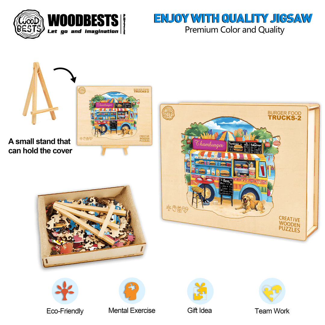 Burger Food Trucks-2 Wooden Jigsaw Puzzle