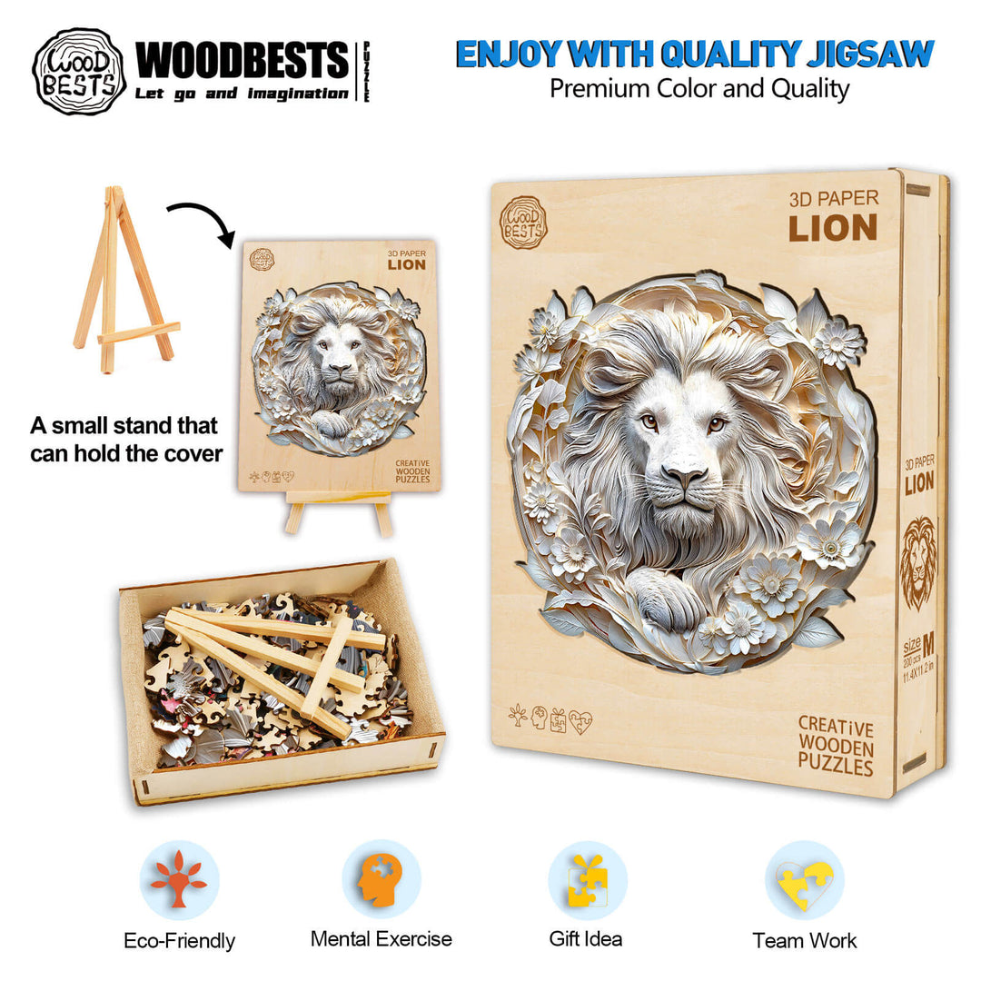 3D Paper Lion Wooden Jigsaw Puzzle