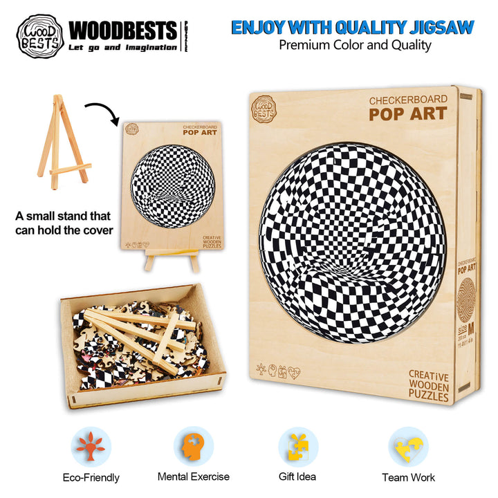 Checkerboard Pop Art Wooden Jigsaw Puzzle