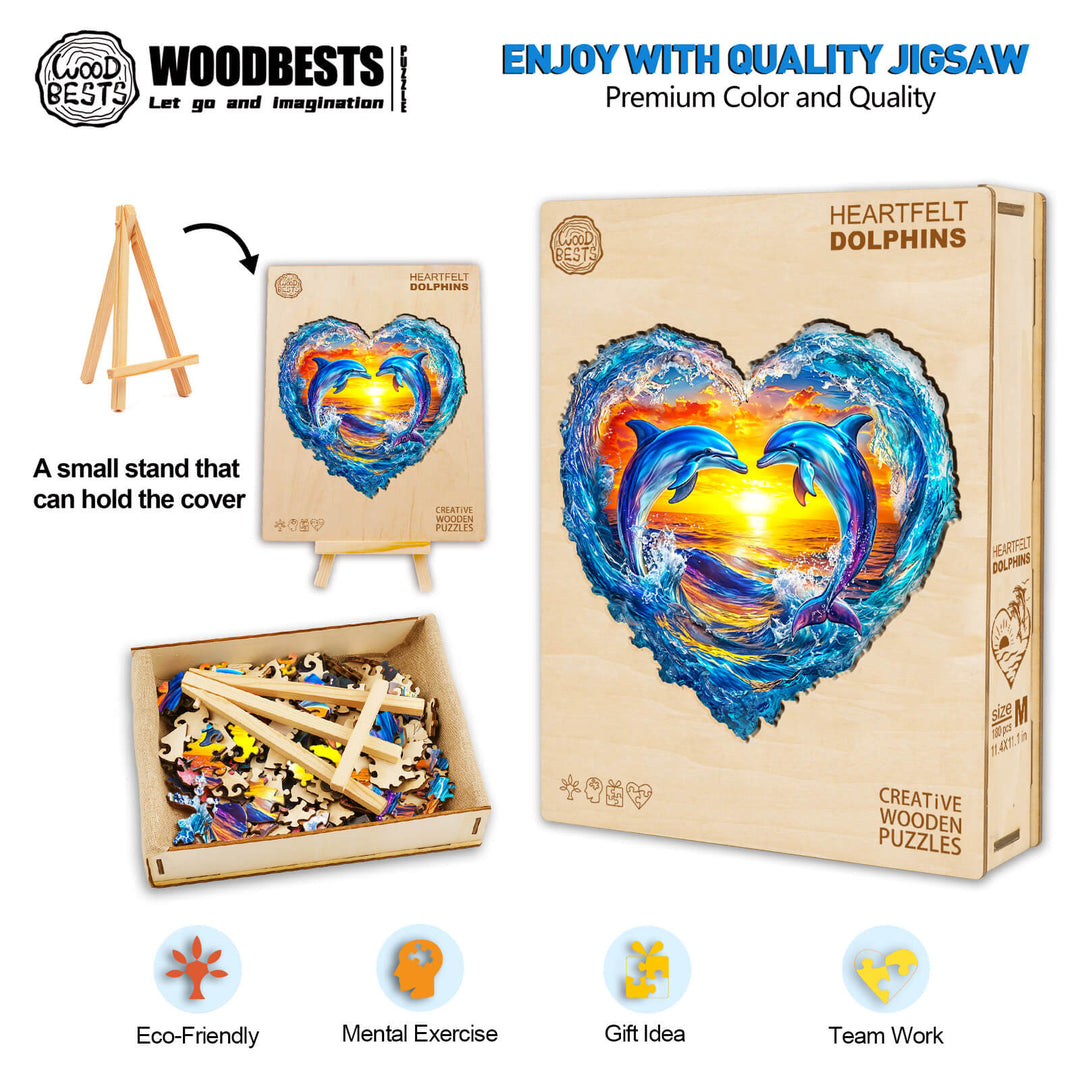 3D Heartfelt Dolphins Wooden Jigsaw Puzzle