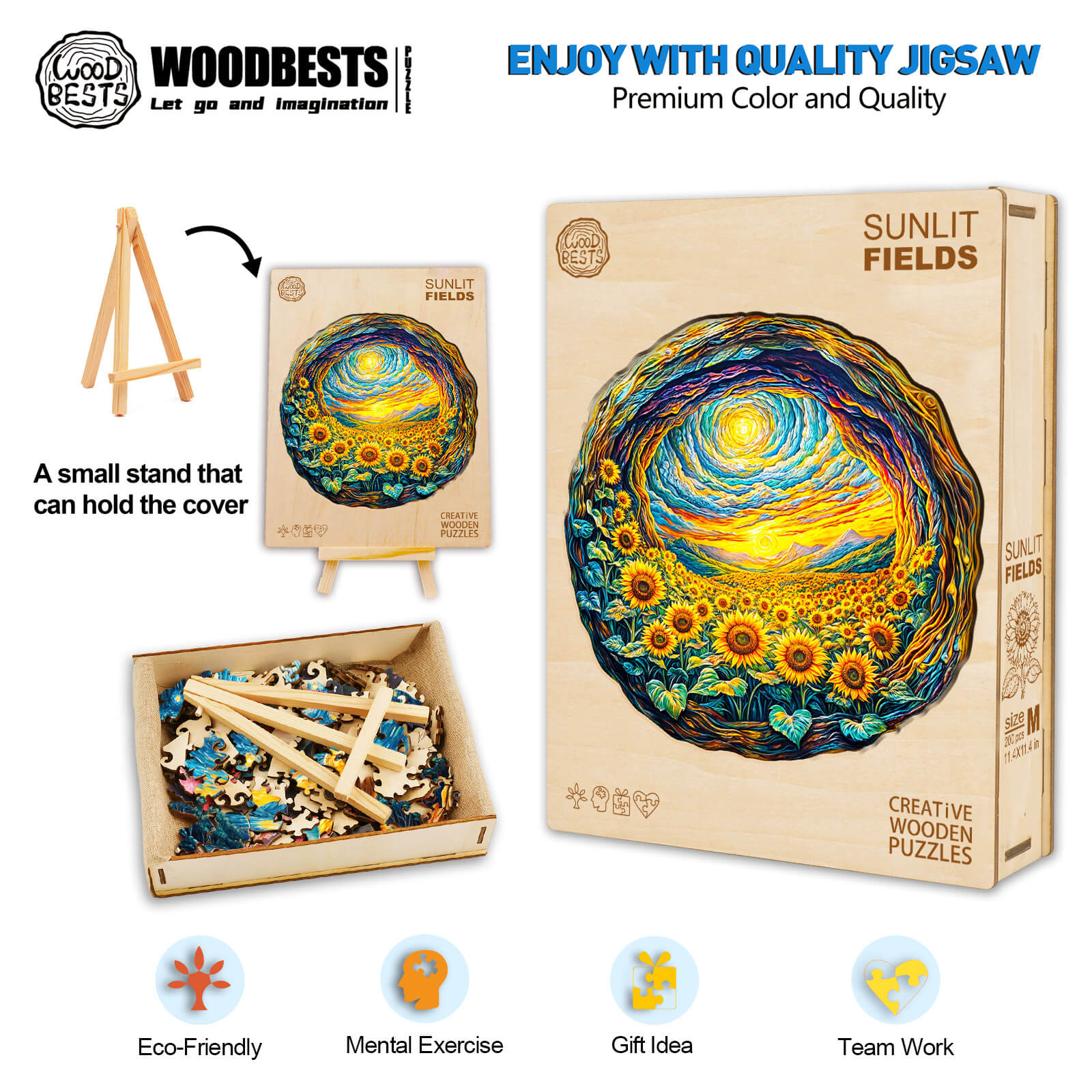 3D Sunlit Fields wooden jigsaw puzzle with eco-friendly materials for mental exercise and teamwork.