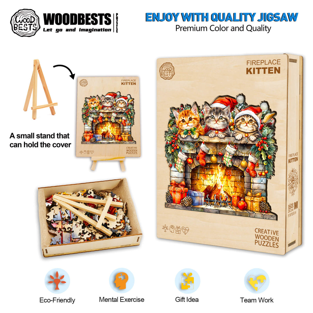 Fireplace Kitten Wooden Jigsaw Puzzle